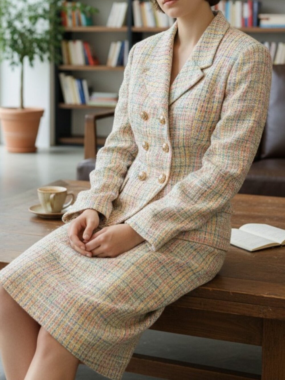 Vintage Renlyn NY 2-piece skirt suit 4 pastel tweed